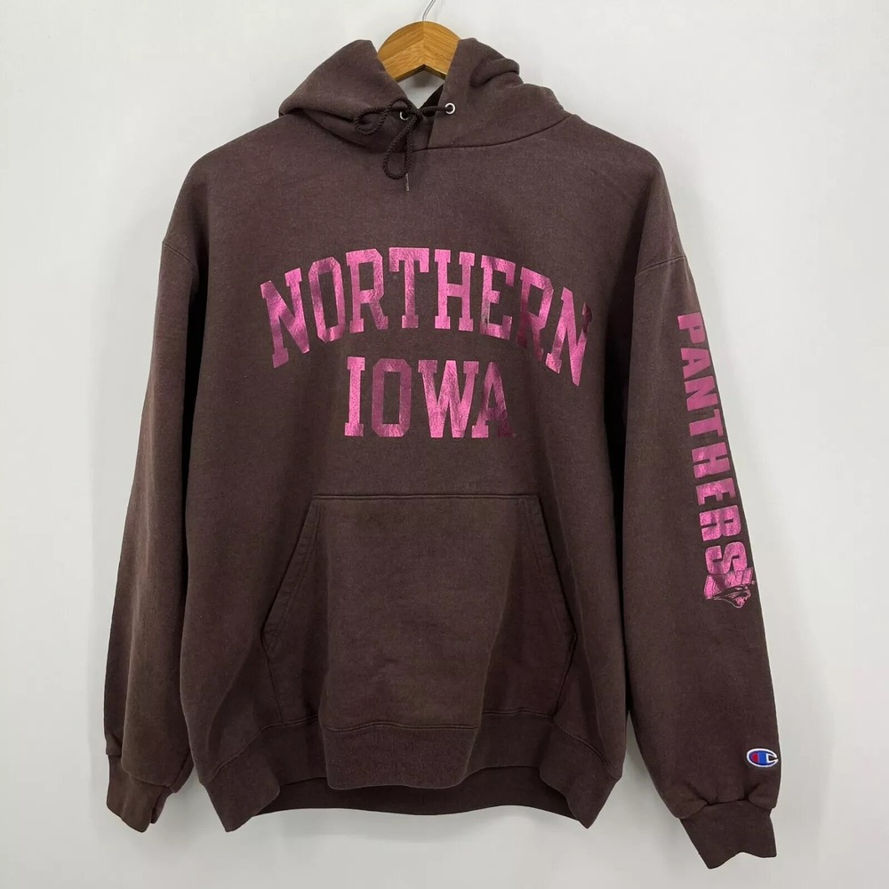 Champion Northern Iowa Panthers Hoodie Brown Pink Metallic Mens Large